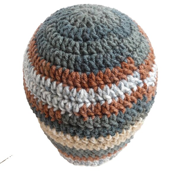 Multicolor Stripes Beanie OS Handmade Crochet Hand Knit Warm Cap Winter Hat NWT - Picture 4 of 8